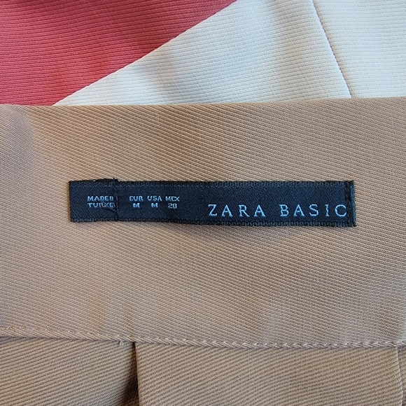 Zara Basic Color Block skirt pleated. Pockets. Tan Cream red black. M - Picture 4 of 8